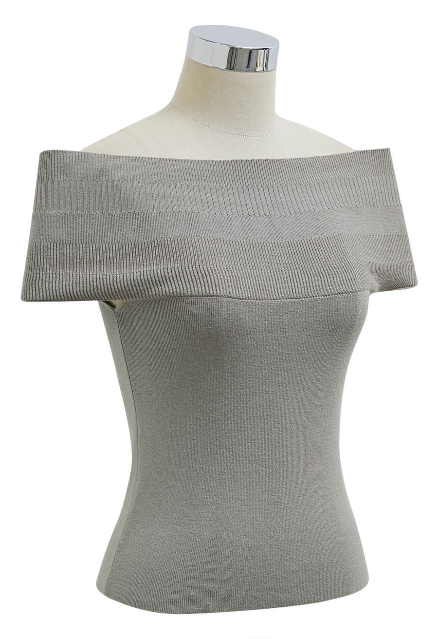 Simplicity Off-Shoulder Knit Top in Taupe