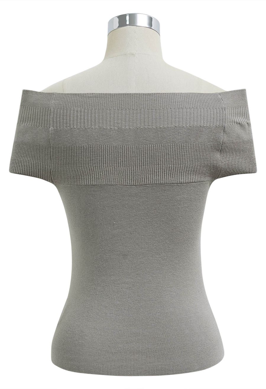 Simplicity Off-Shoulder Knit Top in Taupe