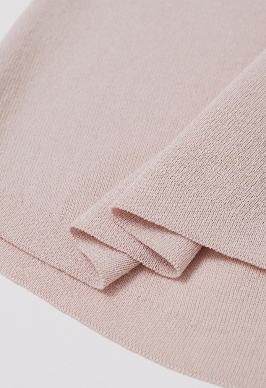 Dotted Lace V-Neck Bowknot Knit Top in Pink