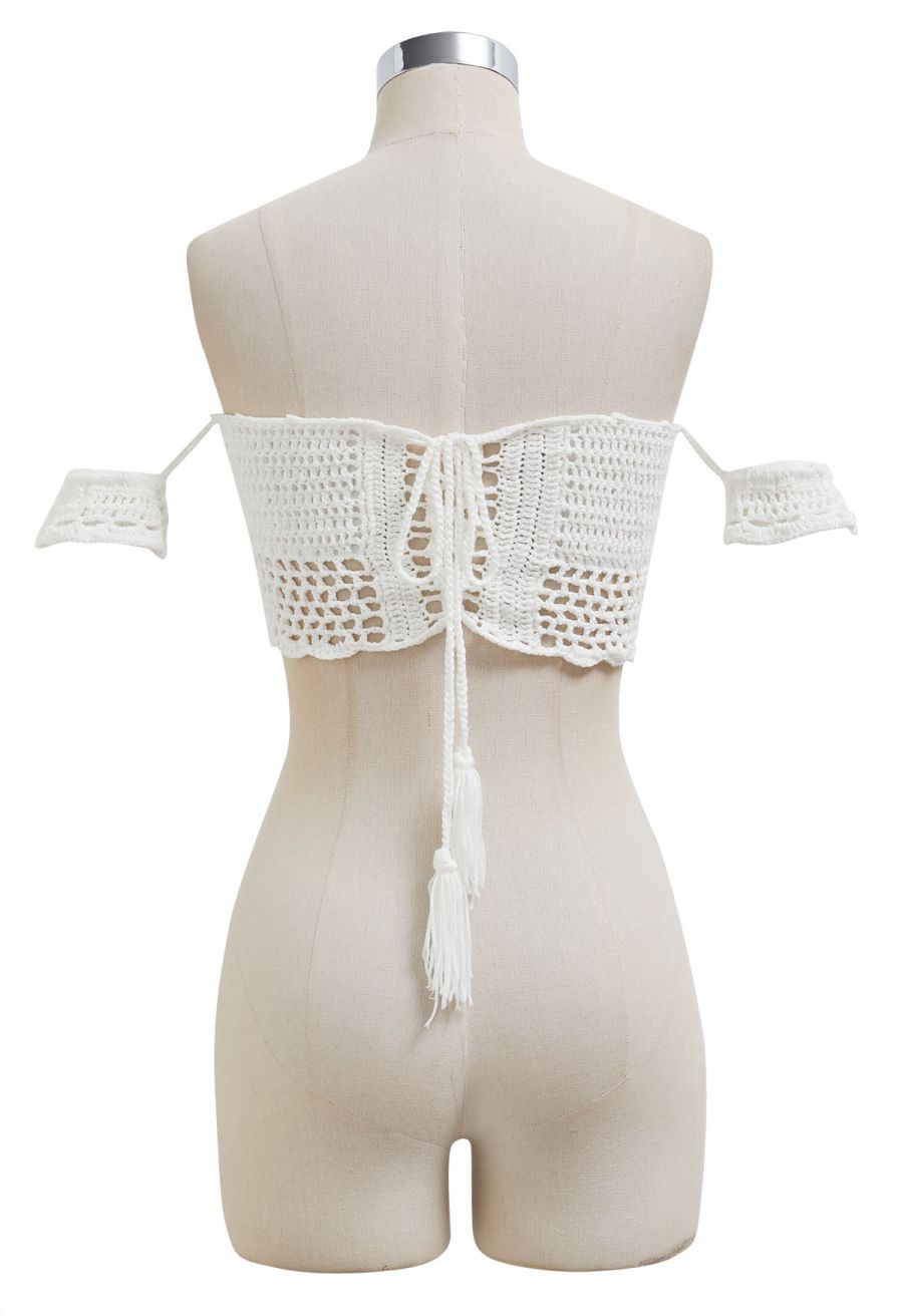 Off-Shoulder Crochet Lace-Up Crop Top