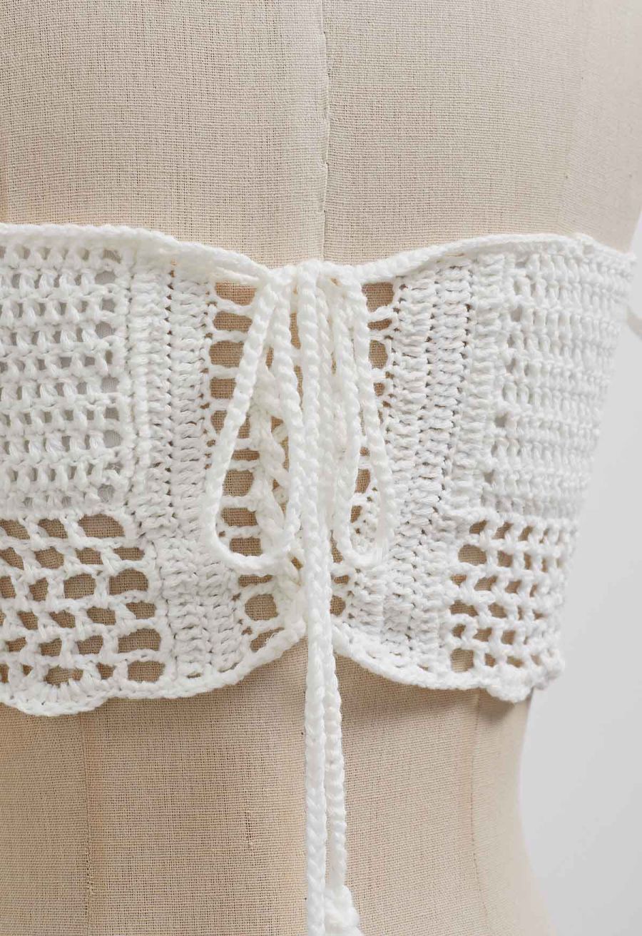 Off-Shoulder Crochet Lace-Up Crop Top
