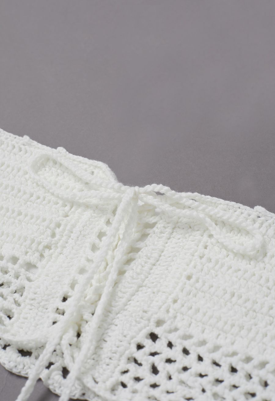 Off-Shoulder Crochet Lace-Up Crop Top