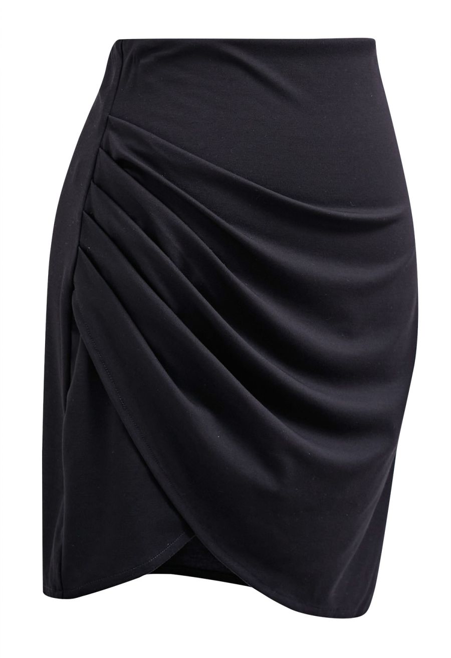 Draped Front Cross Wrap Mini Skirt