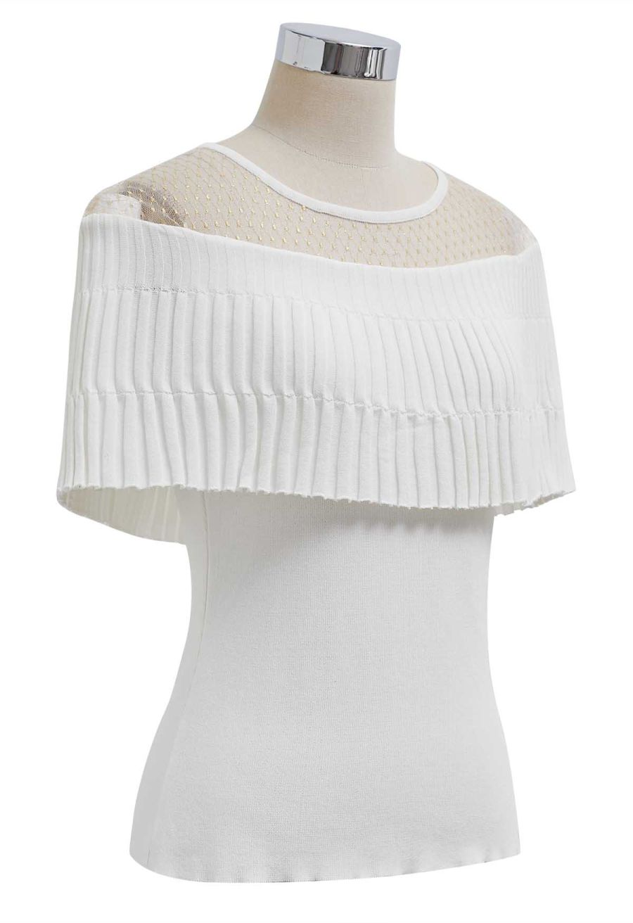 Metallic Thread Mesh Panel Shoulder Knit Top