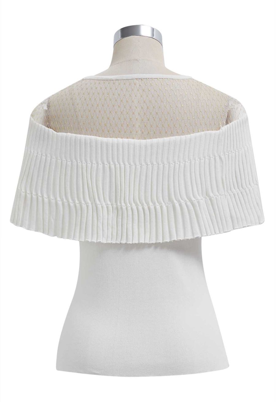 Metallic Thread Mesh Panel Shoulder Knit Top