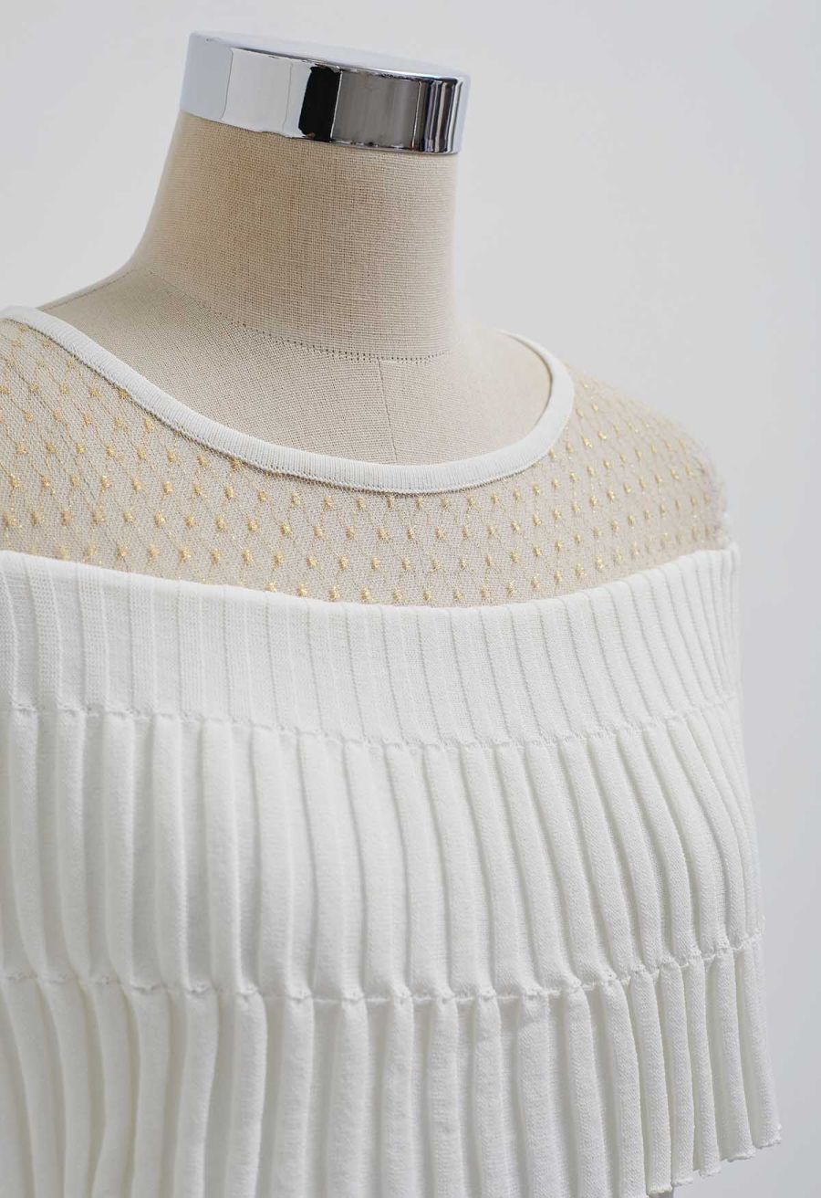 Metallic Thread Mesh Panel Shoulder Knit Top