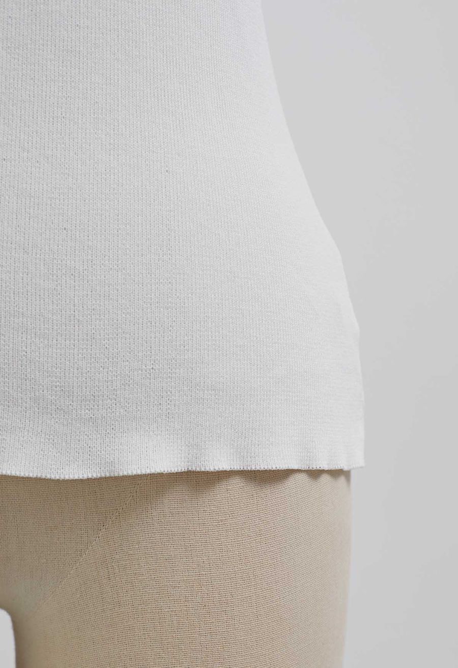 Metallic Thread Mesh Panel Shoulder Knit Top