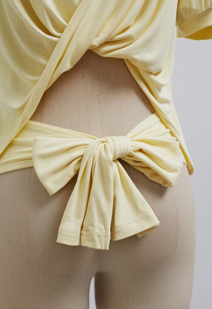 Twist V-Neck Cutout Tie-Back Top in Yellow