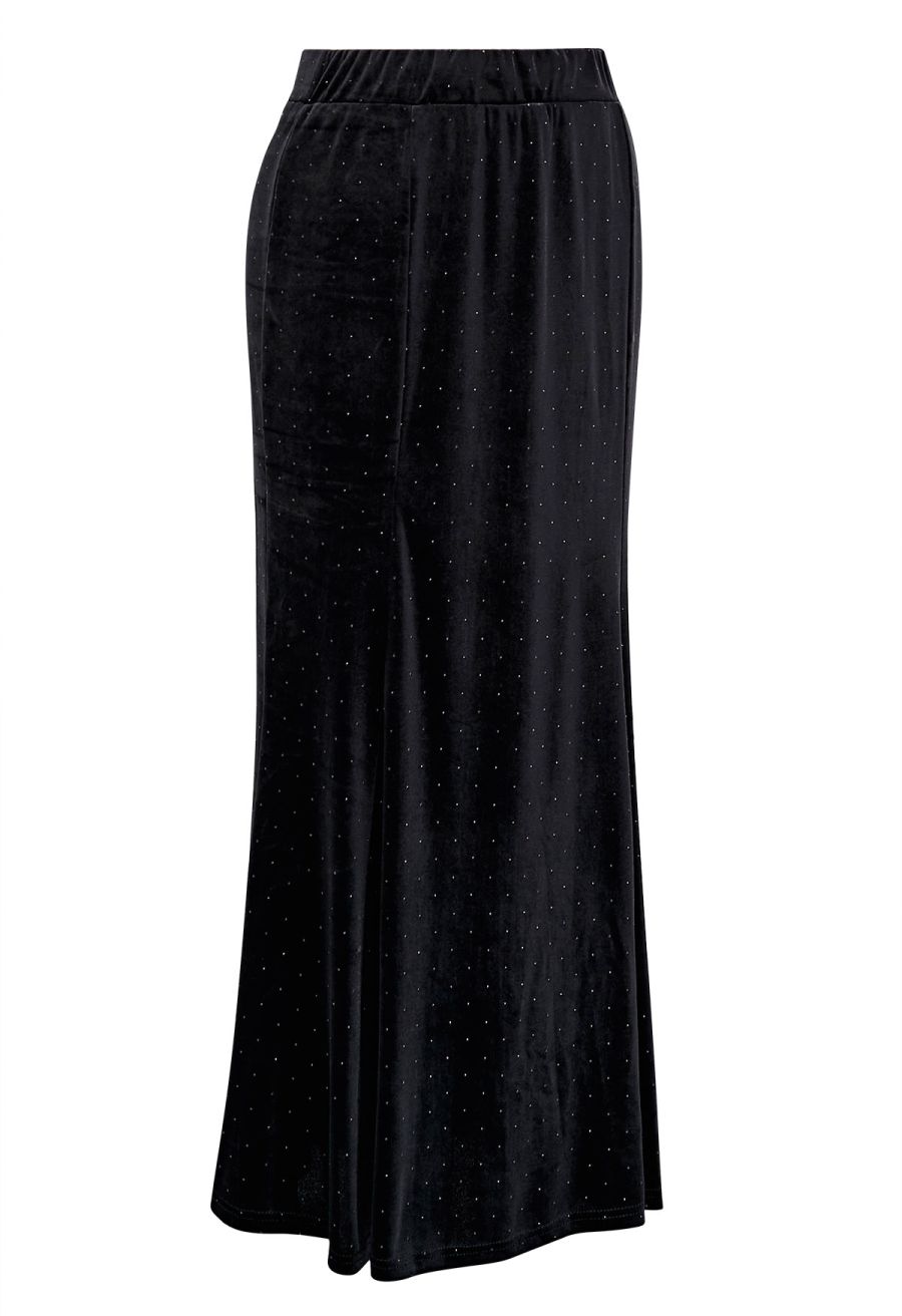Glitter Decor Velvet Panel Midi Skirt