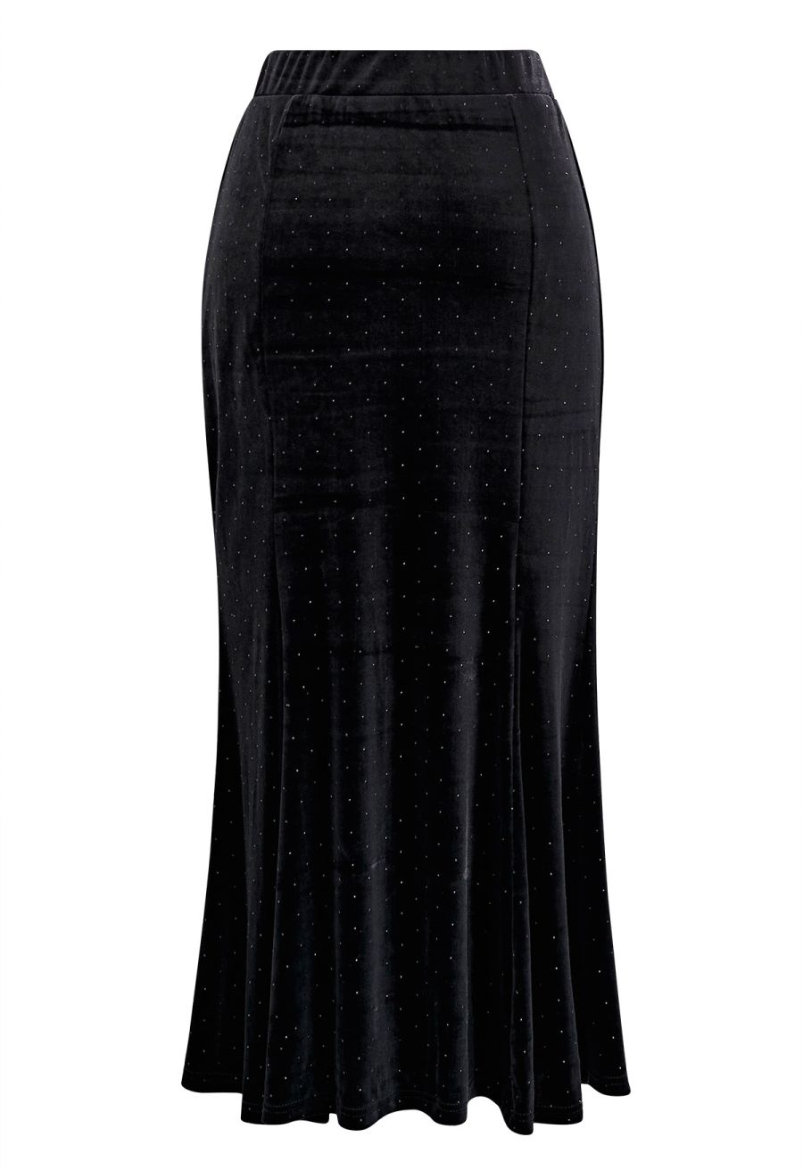Glitter Decor Velvet Panel Midi Skirt