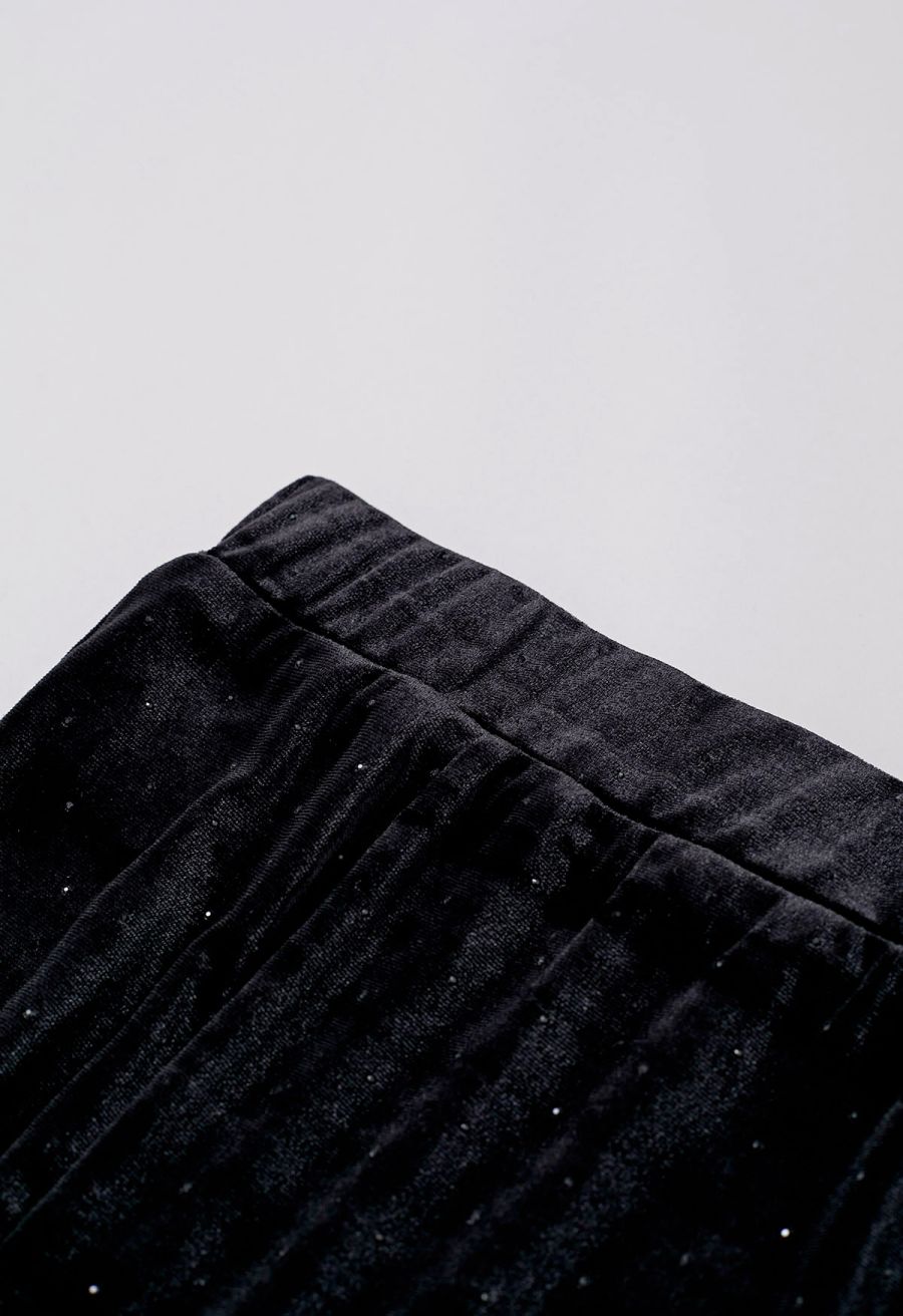 Glitter Decor Velvet Panel Midi Skirt