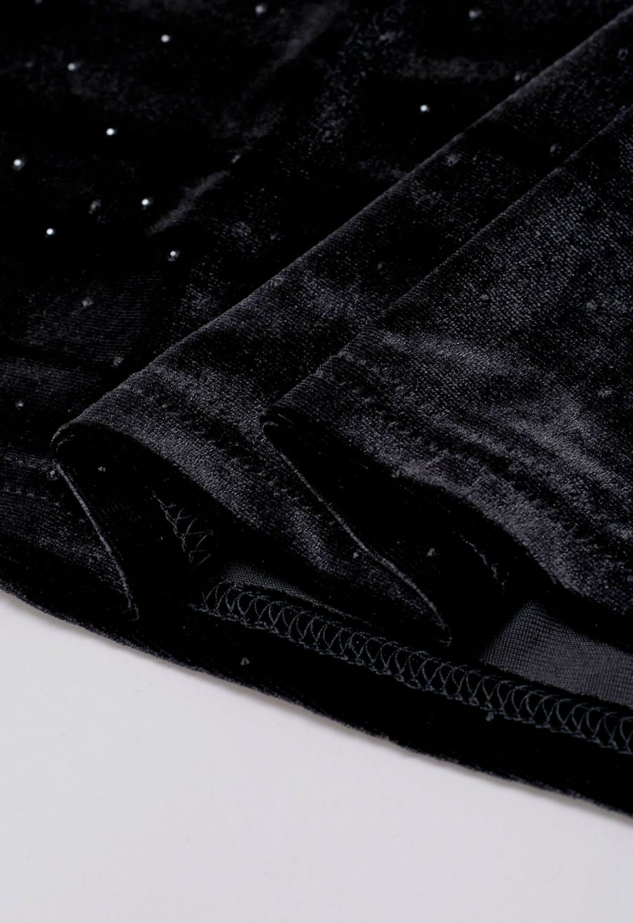 Glitter Decor Velvet Panel Midi Skirt