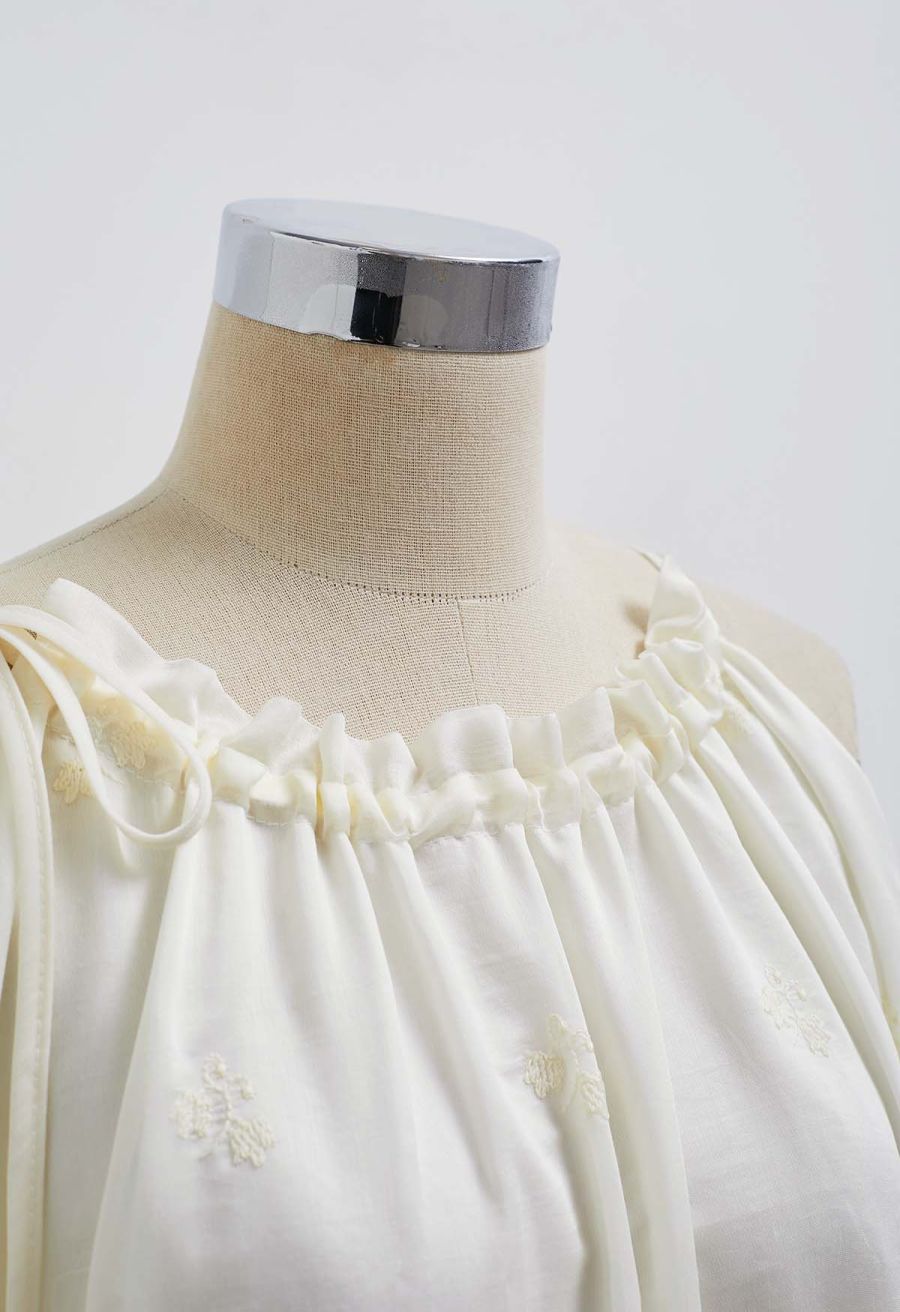 Self-Tie Neckline Embroidered Sleeveless Top