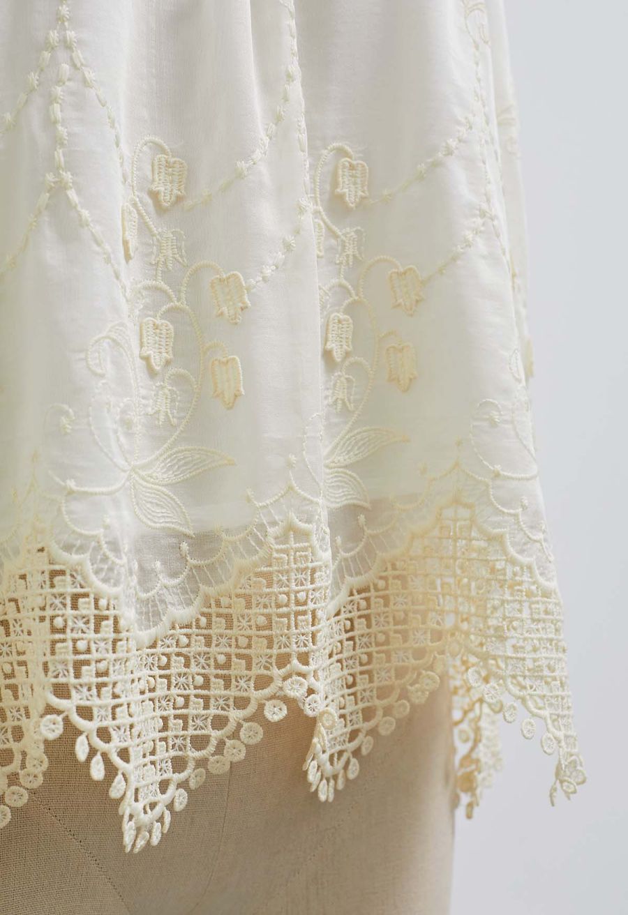 Self-Tie Neckline Embroidered Sleeveless Top