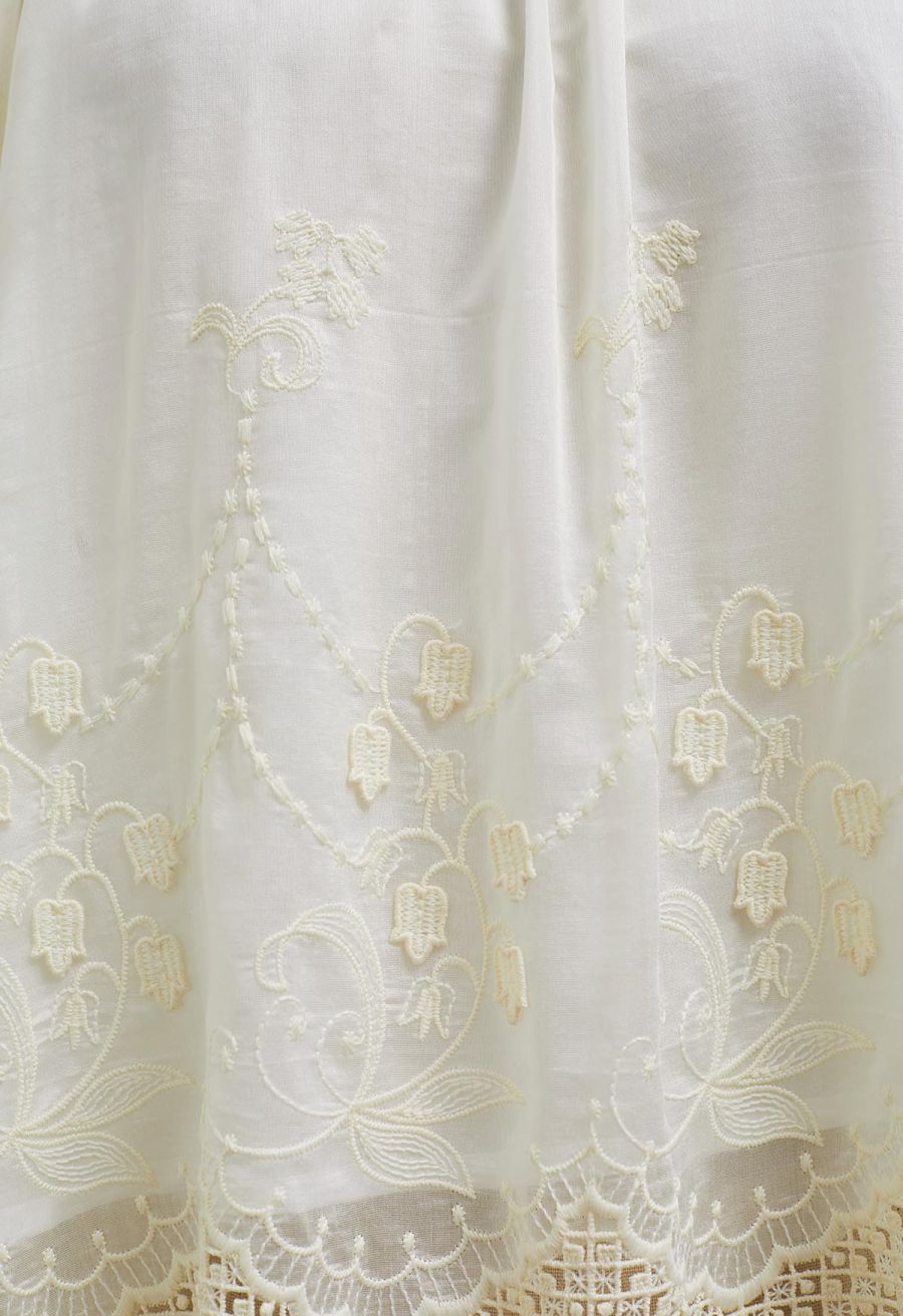 Self-Tie Neckline Embroidered Sleeveless Top