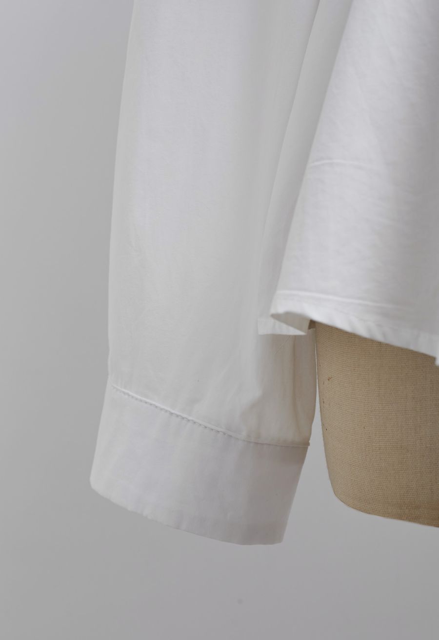 Lace Trimmed Button Down Cotton Shirt in White