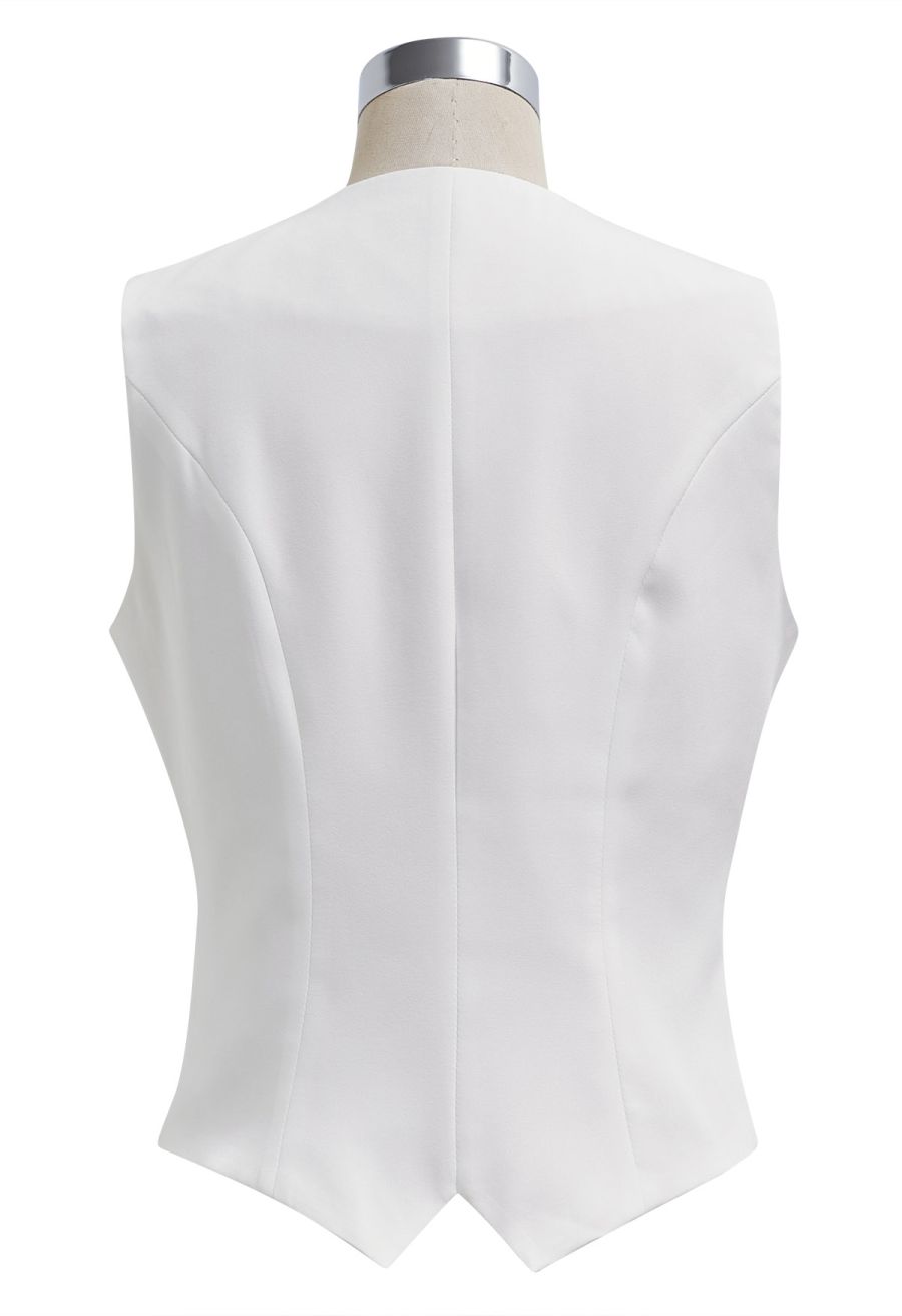 Button Down Vest and Pleated Mini Skirt Set in White