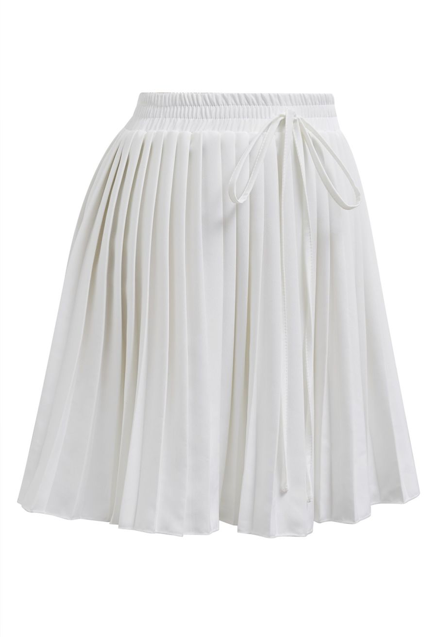 Button Down Vest and Pleated Mini Skirt Set in White