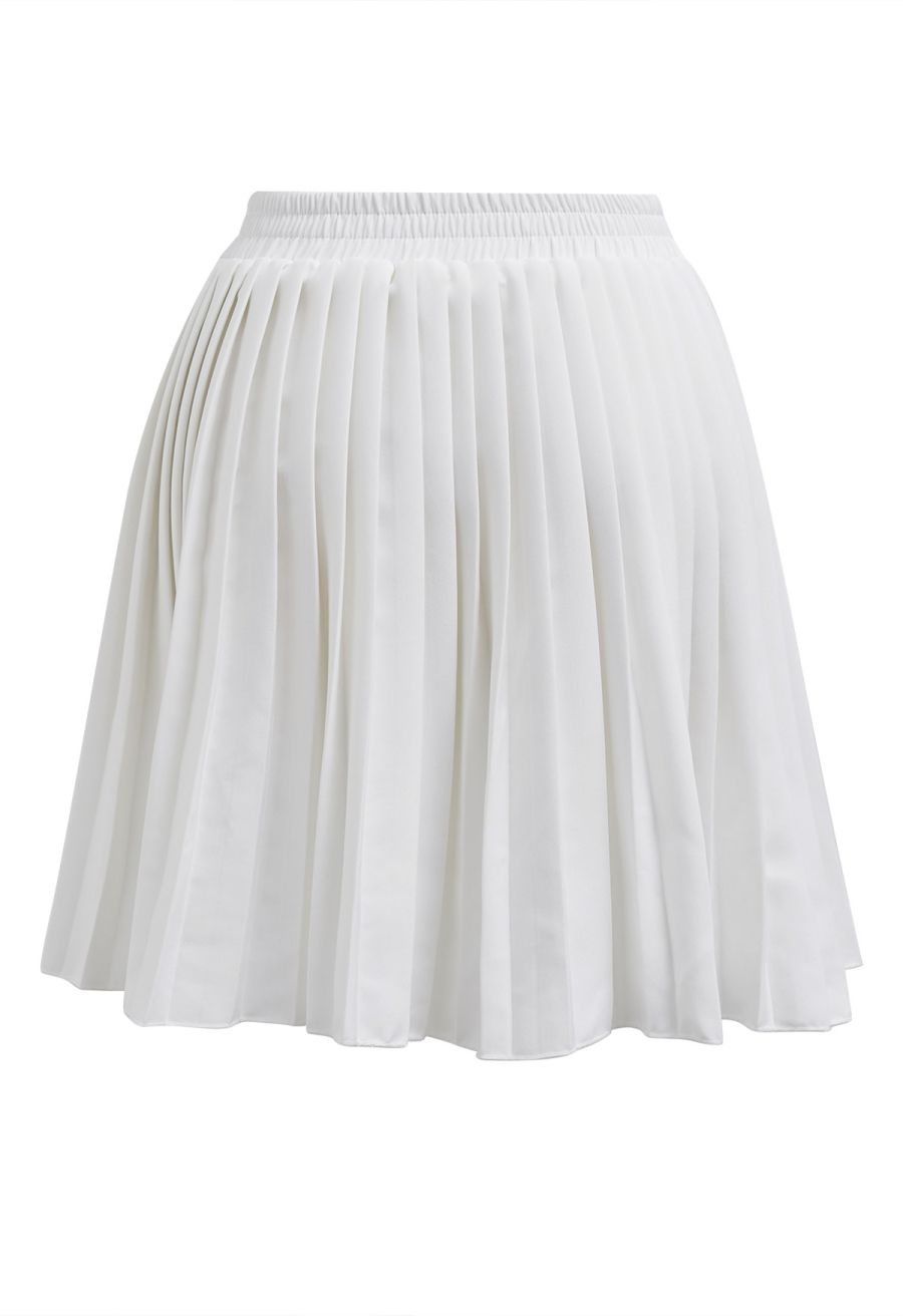 Button Down Vest and Pleated Mini Skirt Set in White