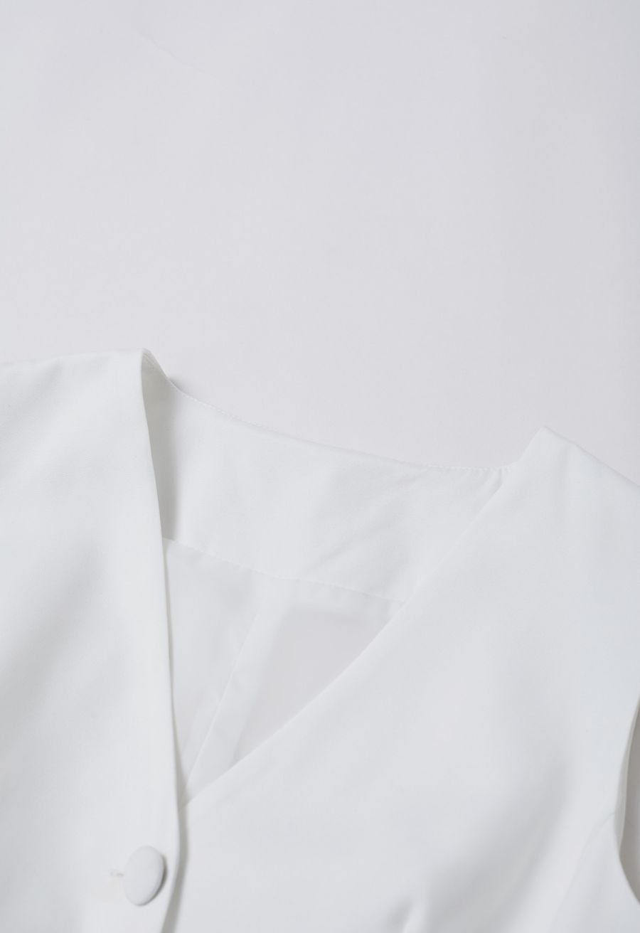 Button Down Vest and Pleated Mini Skirt Set in White