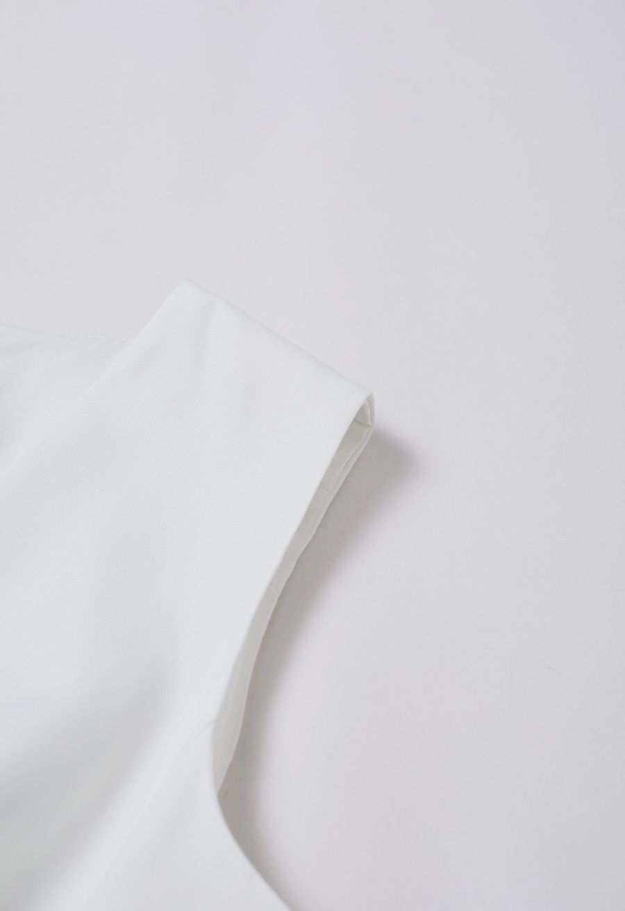 Button Down Vest and Pleated Mini Skirt Set in White