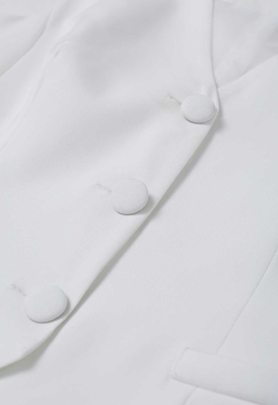 Button Down Vest and Pleated Mini Skirt Set in White