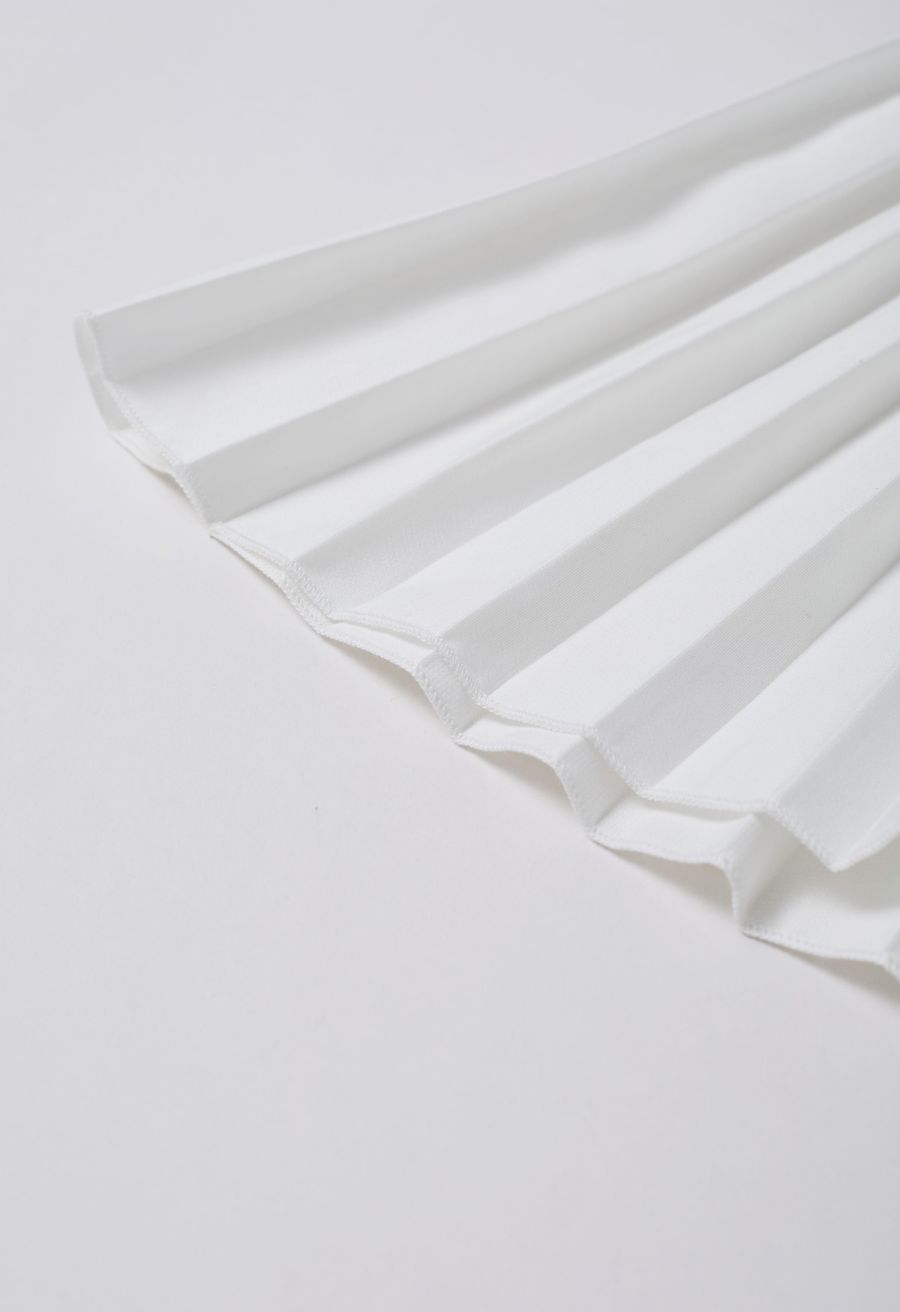 Button Down Vest and Pleated Mini Skirt Set in White