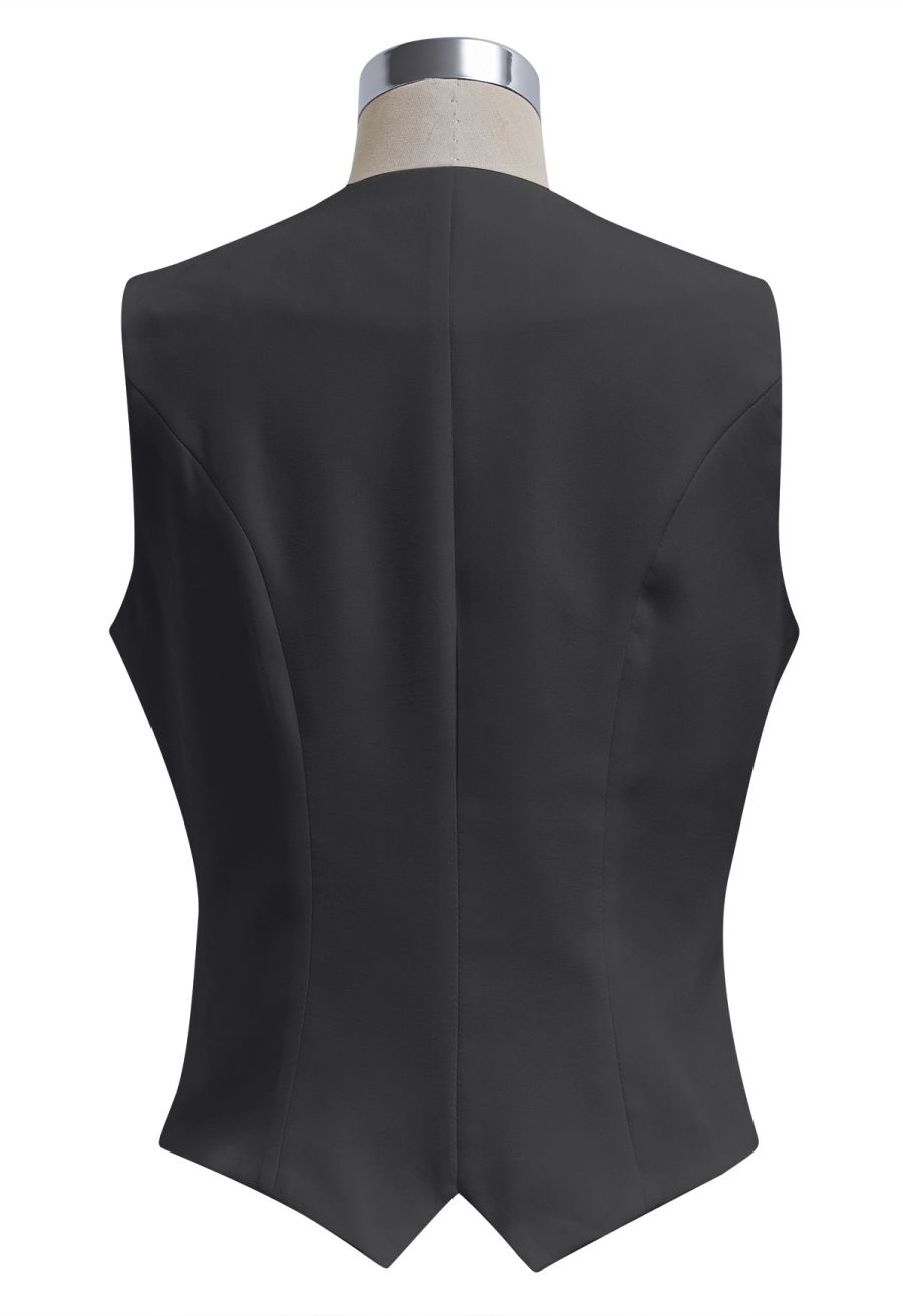 Button Down Vest and Pleated Mini Skirt Set in Black