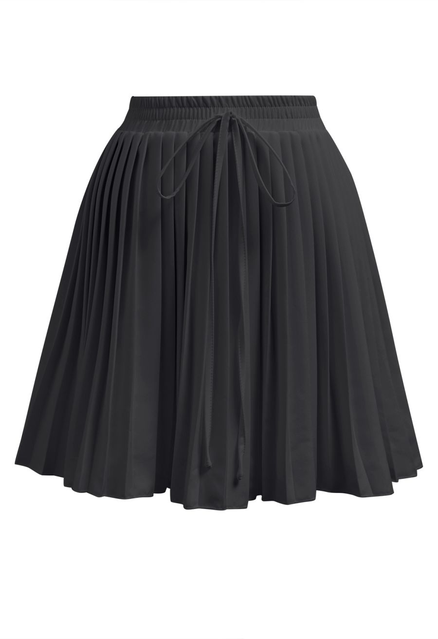 Button Down Vest and Pleated Mini Skirt Set in Black
