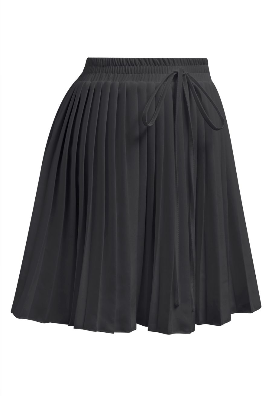 Button Down Vest and Pleated Mini Skirt Set in Black