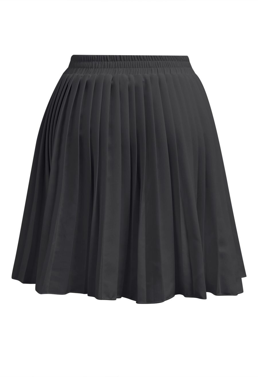 Button Down Vest and Pleated Mini Skirt Set in Black