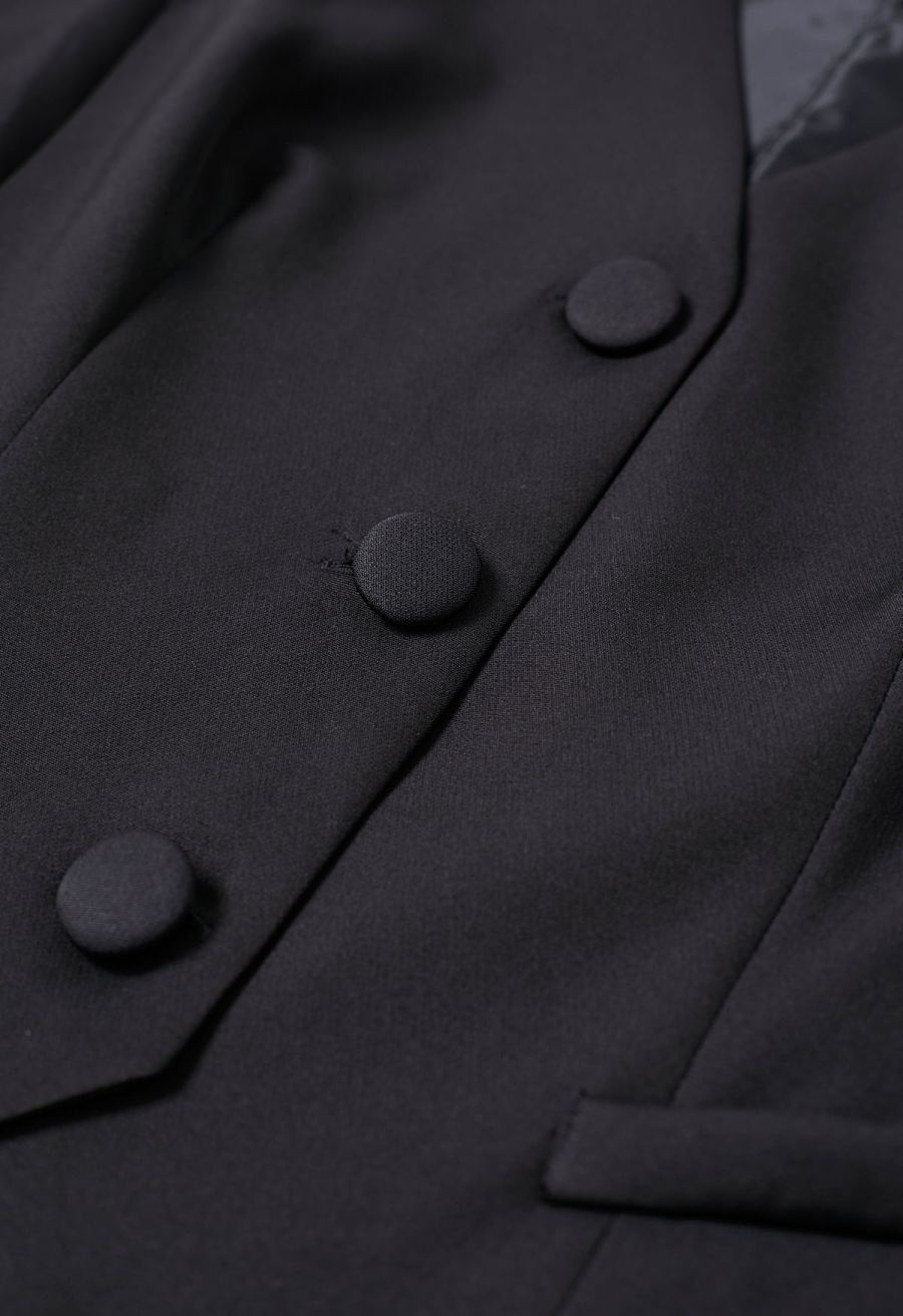 Button Down Vest and Pleated Mini Skirt Set in Black