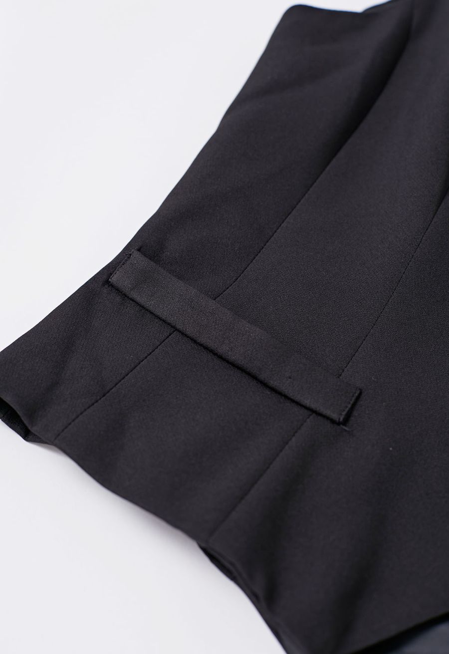 Button Down Vest and Pleated Mini Skirt Set in Black