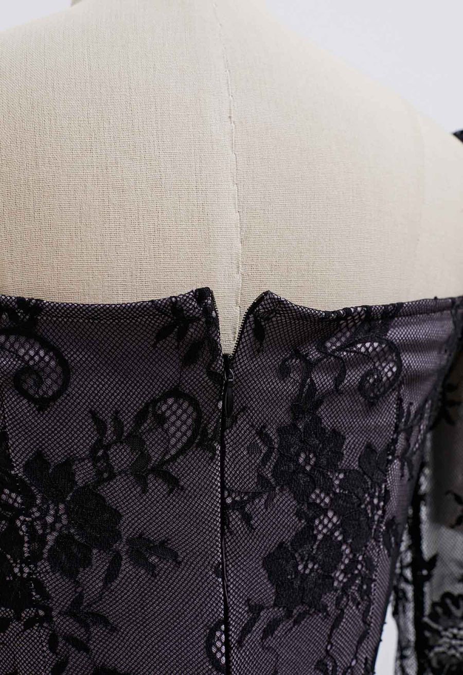 Floral Lace Overlay Flare Cuff Mini Dress