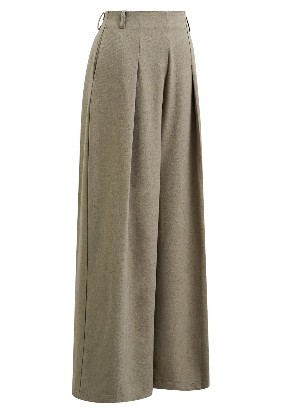 High Waist Side Pocket Wide-Leg Pants in Khaki