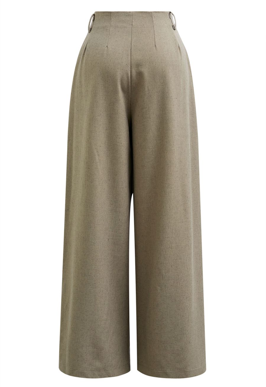 High Waist Side Pocket Wide-Leg Pants in Khaki