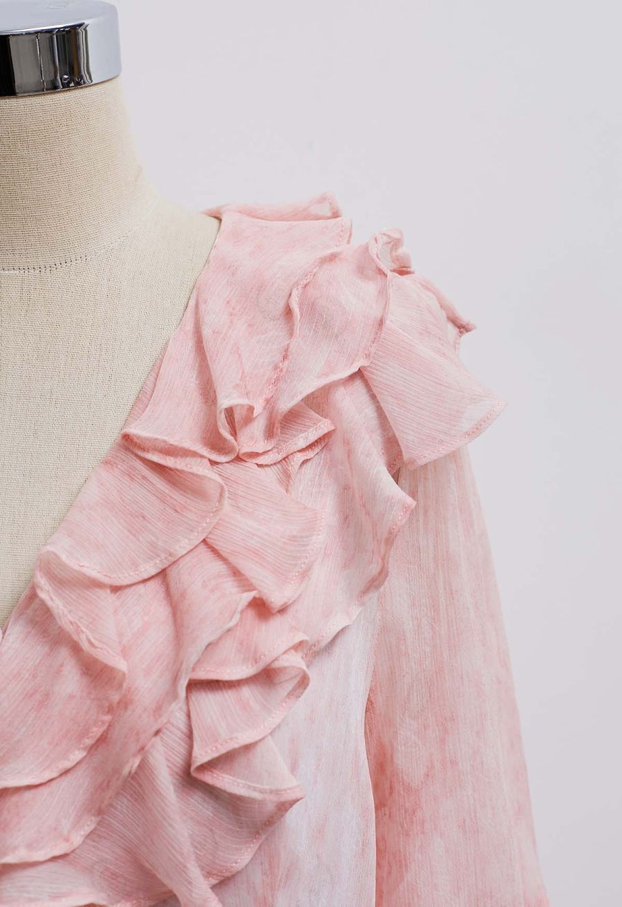 Semi-Sheer Tiered Ruffle Chiffon Mini Dress