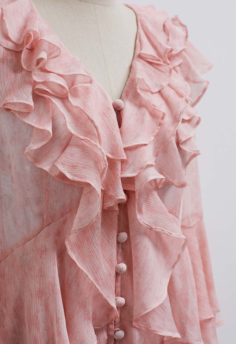 Semi-Sheer Tiered Ruffle Chiffon Mini Dress
