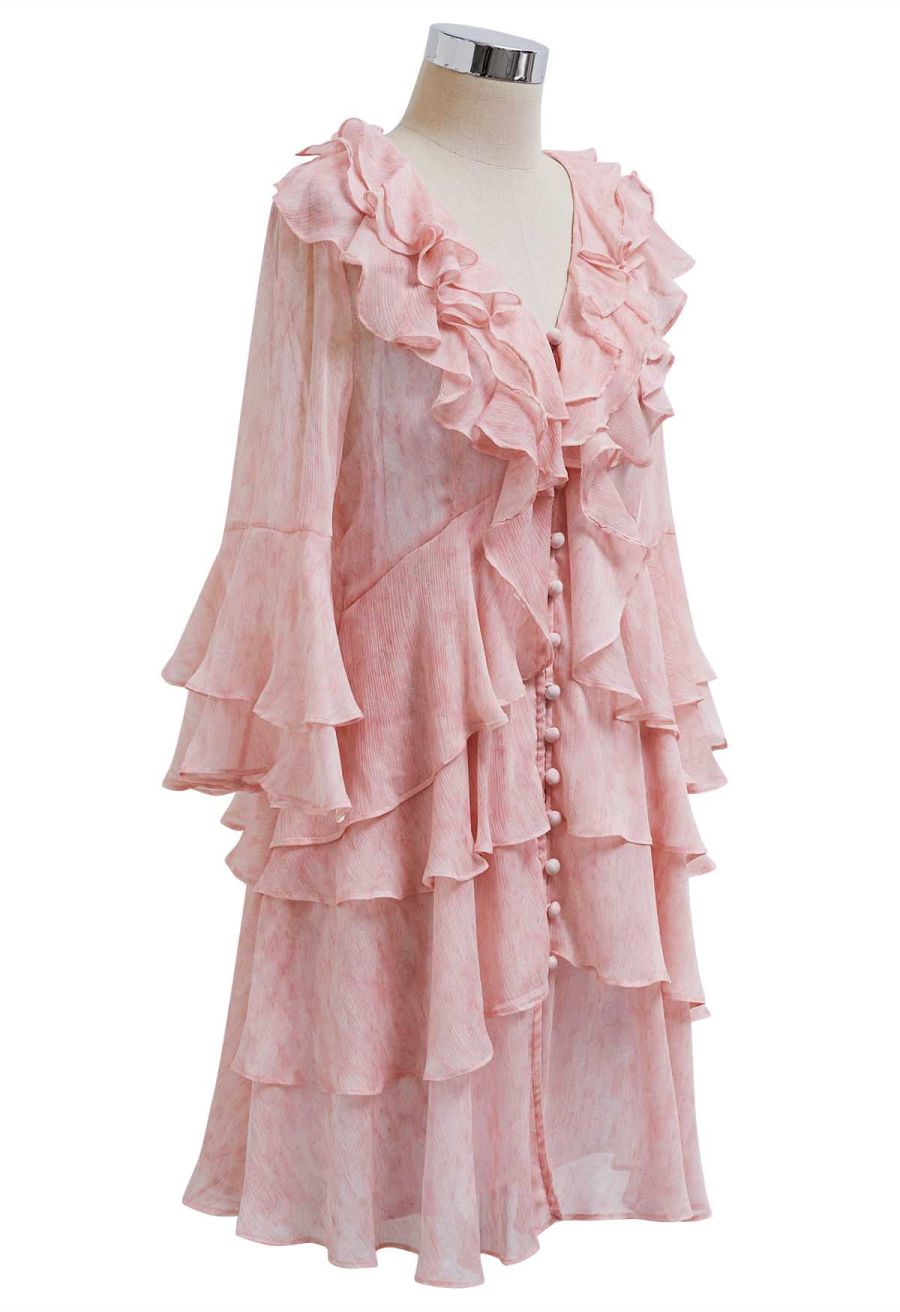 Semi-Sheer Tiered Ruffle Chiffon Mini Dress