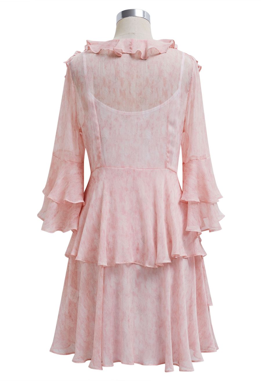 Semi-Sheer Tiered Ruffle Chiffon Mini Dress