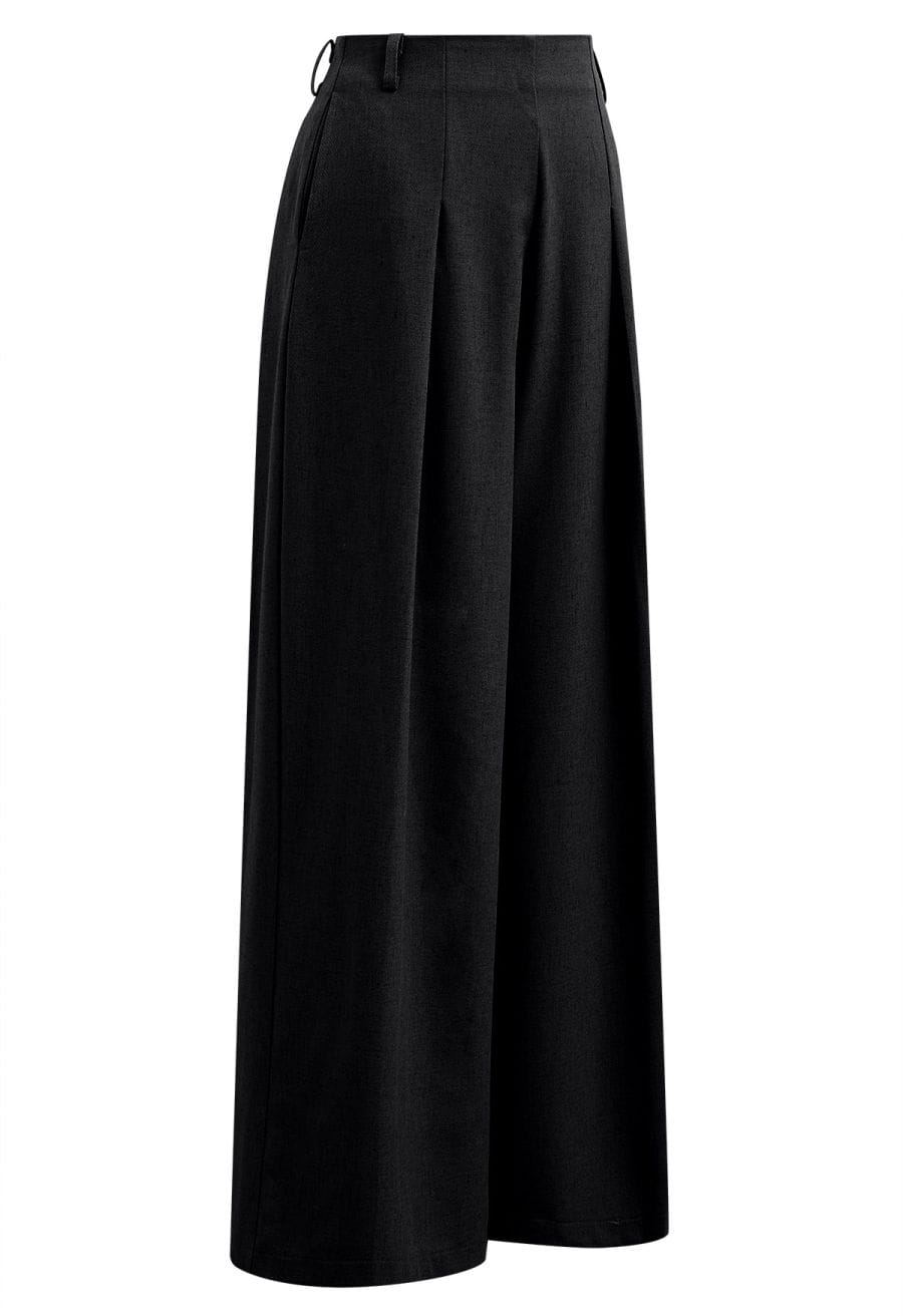 High Waist Side Pocket Wide-Leg Pants in Black