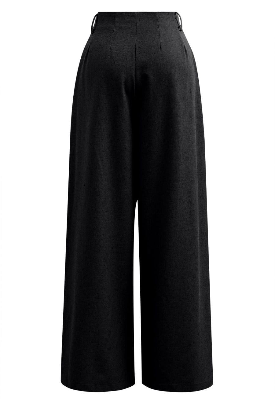 High Waist Side Pocket Wide-Leg Pants in Black