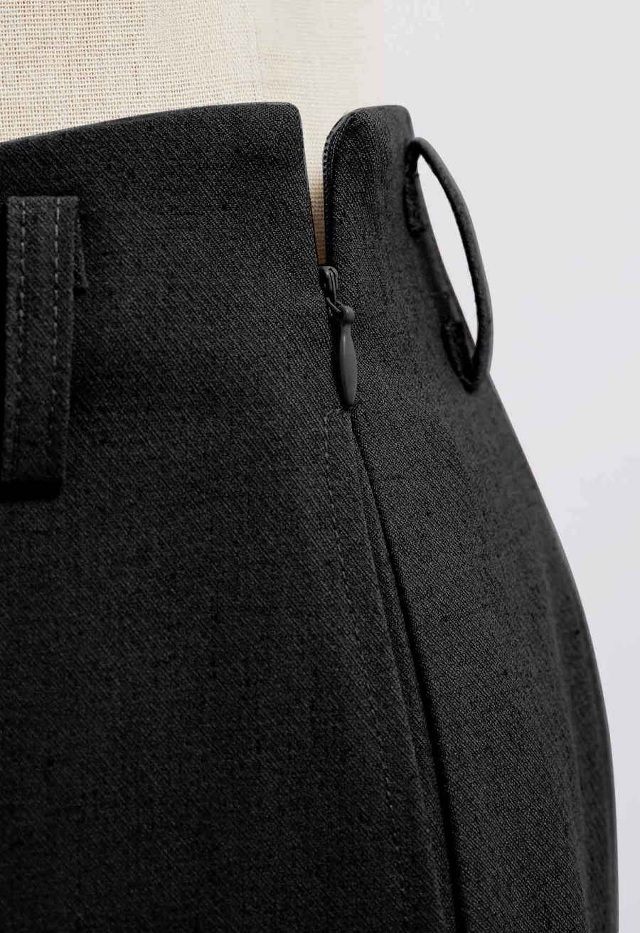 High Waist Side Pocket Wide-Leg Pants in Black