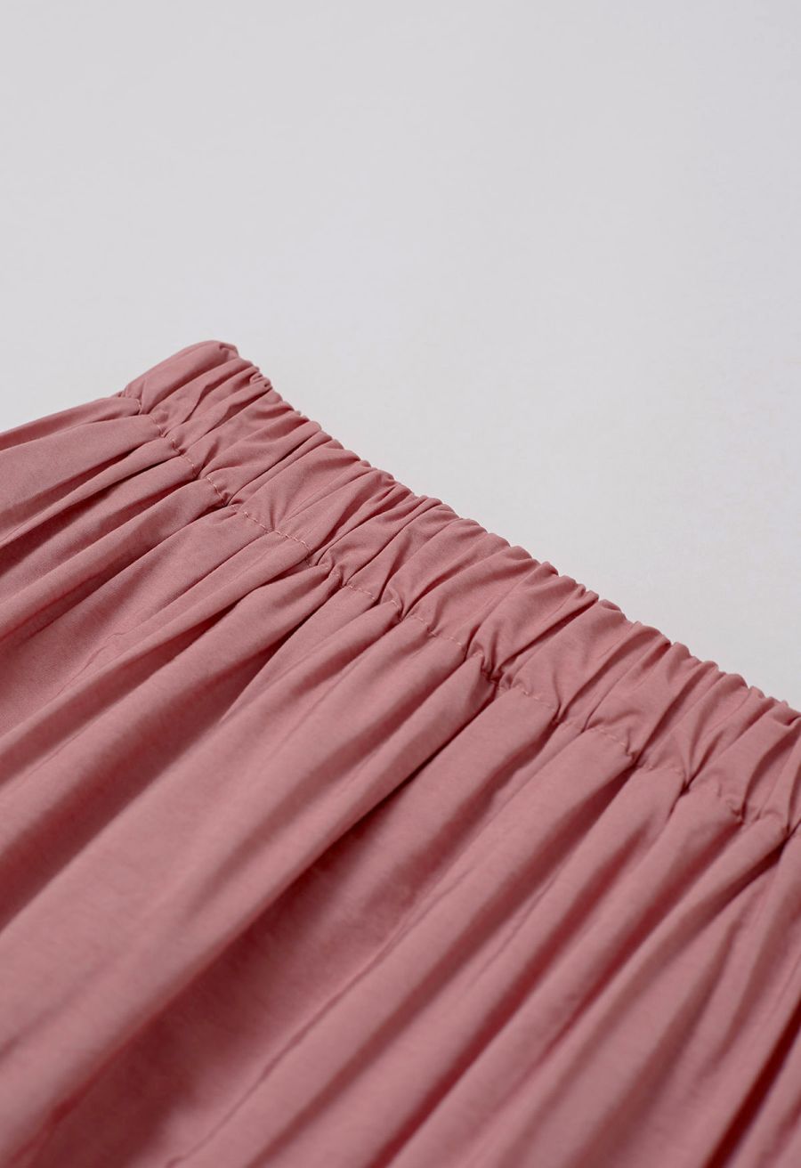 Soft Grace Shirred Flowy Midi Skirt in Peach