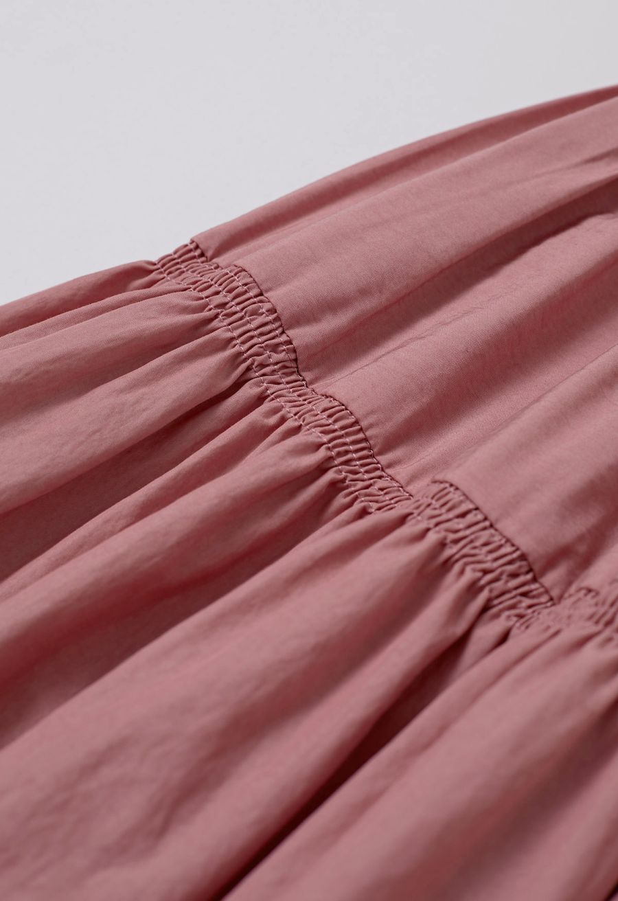 Soft Grace Shirred Flowy Midi Skirt in Peach