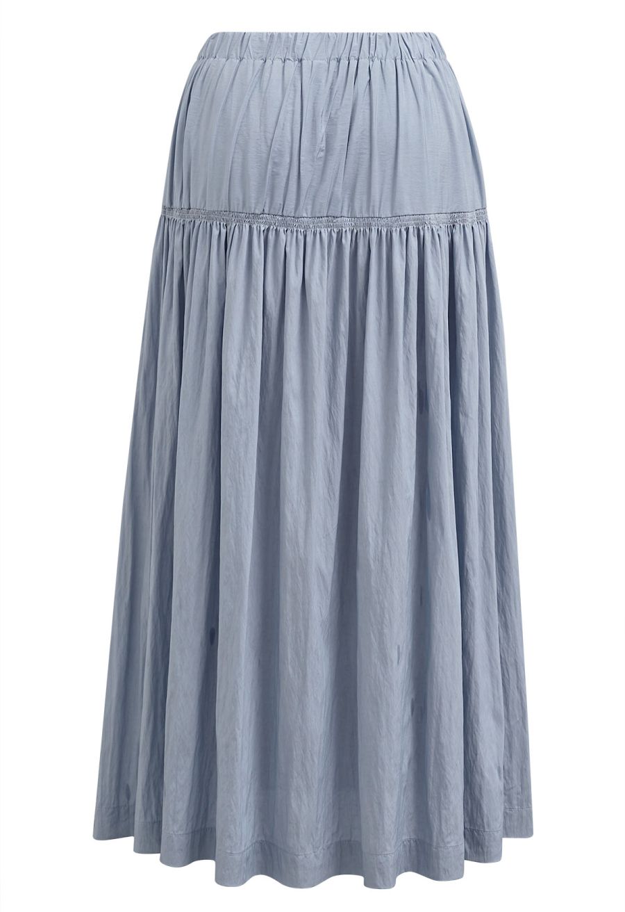 Soft Grace Shirred Flowy Midi Skirt in Blue