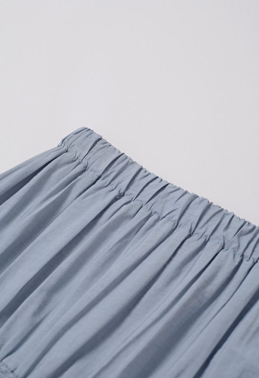 Soft Grace Shirred Flowy Midi Skirt in Blue