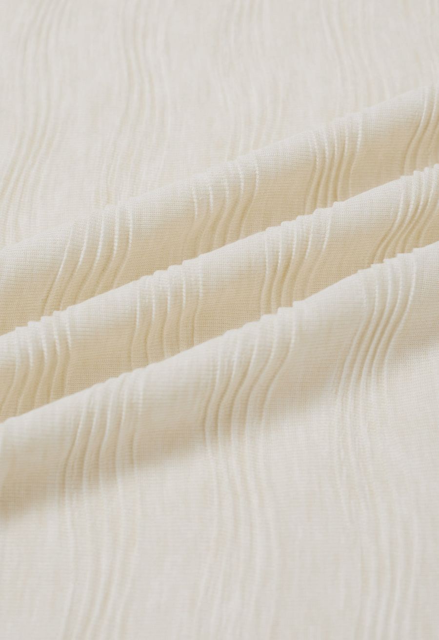 Flap Off-Shoulder Tie-Waist Asymmetric Knit Top in Cream