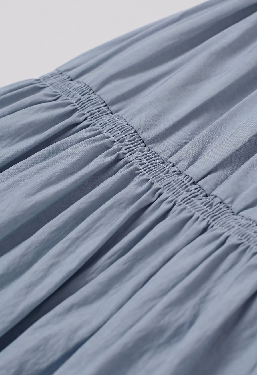 Soft Grace Shirred Flowy Midi Skirt in Blue