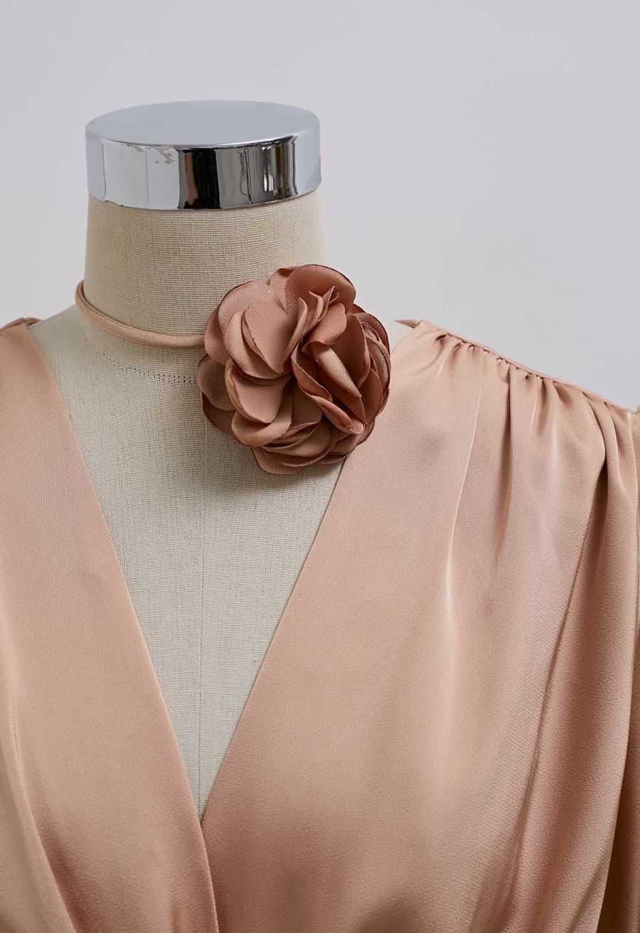 Rose Choker Twisted Shirred Top in Coral